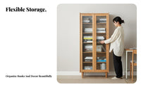 Nordic & design Multi-Tier Wooden Shelving unit dense Wood Construction shelving unit Japanese visual & design Display Cabinet Optional Glass Doors for Book Lovers, Interior Designers, home dwellers