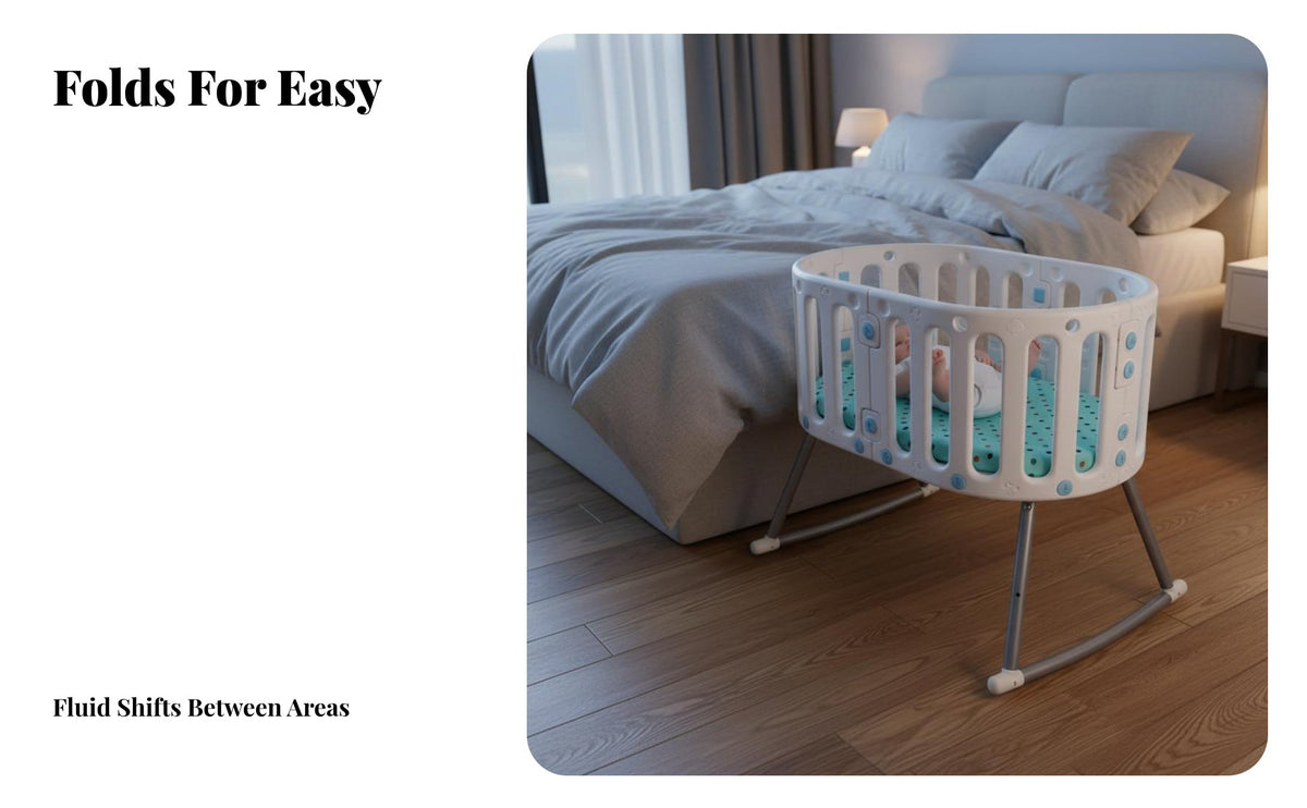 Paintsafe Finish Bedside Sleeper Foldable Convertible Oval Crib Rocking Function Infant Cradle Multifunctional for Newborns, New Parents, Toddlers, Bedroom, Travel, Home, Living Room