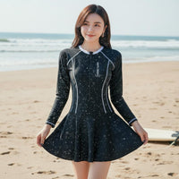 Long Sleeve Aquatic Dress Slimming Design Long Sleeve Single Piece Swimsuit Skirted Protective Swimwear Quick-Drying Full