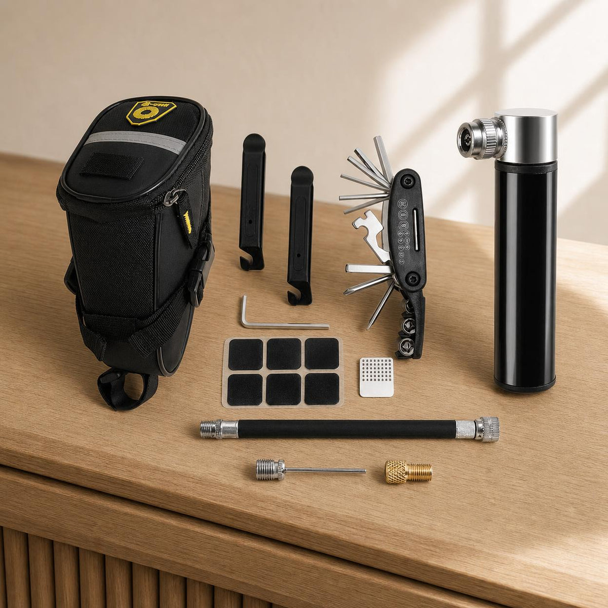 Bicycle Repair Tool Kit with Puncture Repair Set and Wrench for Cycling Maintenance