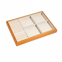 Solid Wood Frame Linen Band Holder Tray Scratch Protection Wooden Jewelry Display Tray for Dresser Top, Closet