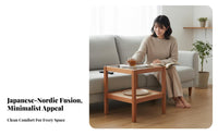Japanese Design Two-Tier Glass Top Table Woven Rattan Shelf Nightstand Compact Size Home Furniture Slim Design for Apartment Dwellers, Homeowners, Students, Living Room, Bedroom, Balcony, Office