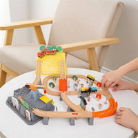 Electric Toy Train Track Playset Interlocking Wooden Train Set Elevated Allall-Inclusive for Children, Toddlers, Preschoolers, Playroom, Classroom, Daycare