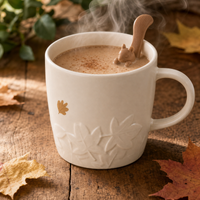 Autumn Maple Leaf Squirrel Ceramic Mug with Silicone Stirrer