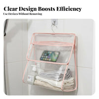 Shower Clothes Storage Organizer Area Saving Waterproof Bath Storage Pouch Multiple Compartments Wall Mount Washroom Pouch for Dorm Students
