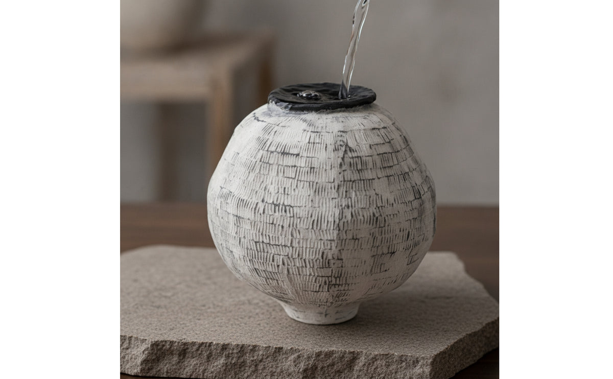 Ceramic Vase with Narrow Neck Textured Ceramic Vase Artisanal Vessel for Living Room, Entryway