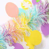 Easter Tinsel Garland with White Bunny and Coloured Eggs, Pastel Metallic Twist Streamer, Spring Hanging Wreath Decoration for Home Party Tree Wall Crafts
