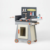 Toy Grill Cart Freestanding Kitchen Trolley Toy Educational Play Kitchen with Grill for Kids, Daycare, Classroom