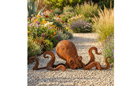 Metal Squid Sculpture Rust Patina Squid Sculpture Steel Garden Statue Marine Yard Art Stake Coastal for Gardeners, Flower Bed