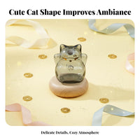 Fortunate Cat Glass Jar Good Fortune Symbol Maneki-Neko Savings Jar Cat Shaped Container with Wooden Base Wealth Attracting