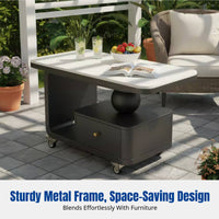 Cream Style Movable Sintered Stone Coffee Table for Living Room, Small Space
