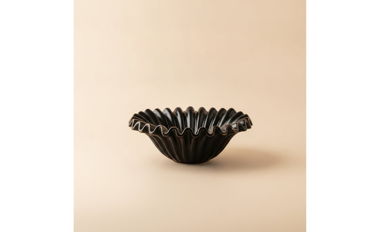 Ceramic Fruit Bowl Fluted Bowl with Wavy Rims Large for Tabletop