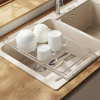 Extendable Drainer Dish Rack and Telescopic Sink Basket, Stainless Steel Sink Drainer, Space Saving Kitchen Counter Over Sink Dish Rack