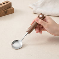 Spoon with Wooden Handle Slim Dessert Spoon Kitchenware Compact for Children, Daily Meals
