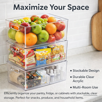 Storage Boxes for Shelves, Stackable Organizer for Wardrobe Multi-functional Desk Container, PET for Desktop & Fridge, Multiple Sizes