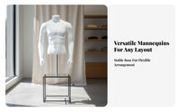 Half Body Mannequin Athletic Build Half Body Mannequin Stand Stable Metal Base men's Clothing Display Form for Window Displays, Showrooms