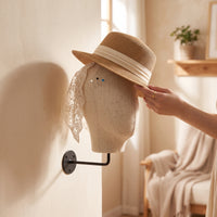 Textile-coveredCovered Wall-Mounted Mannequin Head Space-Saving Mannequin Head with Wall Mount Boutique-Style Hairpiece Display with Metal Arm Easy to Install for Retailers, Cosplayers, Collectors, Retail Store, Salon, Closet
