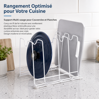 Kitchen Lid and Cutting Board Rack, Rust-Proof Metal Vertical Storage, Modern Organizer for Cutting Boards