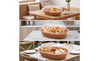 Woven Food Basket with Acrylic Dome Shallow Bread Basket with Acrylic Lid Countertop for Kitchen Counter