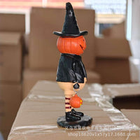 Pumpkin Witch Lantern Figurine | Glowing Pumpkin Wand Retro Ghost Ornament