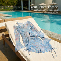 Swimsuits for Women with Long Sleeves for Water Sports, Three-Piece Set for Adults with Padded Support, Modest Polyester