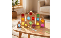 40 Pieces Wooden Building Blocks with Acrylic Colorful Building Blocks with Acrylic Openings Toy for Daycare