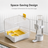 External Bird Bath and Feeder for Cages, Anti-Splash Transparent Bird House with Feeding Tray