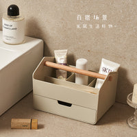 Wooden Handle Desktop Storage Box with Drawers, PS Plastic, Large Capacity