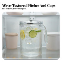 Water Wave Pitcher and Cup Set Large Capacity Water Carafe with Cups Food-Grade Material Clear Juice Pitcher Set for Hosts, Families, Fridge, Office