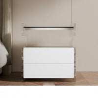 Light Luxury aesthetic Wavy Side Table Minimalist Design Nightstand Transparent Look Bedside Cabinet Creative Shape for Apartment Dwellers, Homeowners, duos, Home Decor, Living Room, Small Spaces, Entryway