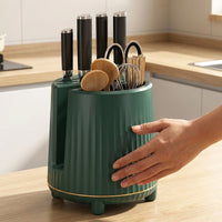 360° Rotating Kitchen Utensil Pot, Synthetic Utensil Holder 21.5x14 cm, Spice Storage for Amateur Cooks, Non-Slip Base