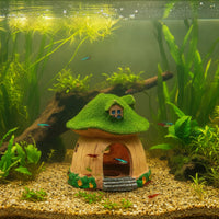 Fungi House Hideaway Freshwater-Safe Fungi House Ornament Aquarium Shelter with Moss Roof Non Textured for Shrimp