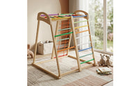 Wooden Climbing Frame with Rings Multicolored Inverted-V Climber Active Wooden Climber for Children, Young Children, Playroom, Living Room