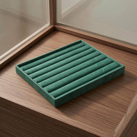Green Jewelry Display Tray Flocked Velvet Jewelry Tray Rectangular Accessory Storage Raised Rim