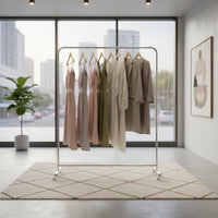 With Wheels Freestanding Clothes Hanging Easy to Move Rolling Clothes Rack Heavy Duty Stainless Steel Clothing Rack Minimalist Design for Bedroom