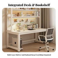 Study Desk with Pegboard Multi-Functional Storage Desk and Bookshelf Combo Space-Saving Design Workstation for Students, Adults, Dorm Room, Bedroom