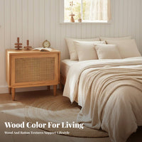 Nordic Inspired Rattan Bedside Table Japanese Design Rattan Bedside Cabinet Minimalist Design Nightstand Sturdy Construction for Apartment Dwellers, Homeowners, Interior Decorators, Bedroom, Homestay, Entryway