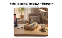 Compartmentalized Design 3-Compartment Woven organizer adaptable Desktop Organizer Natural Fibers Storage container Handwoven for Makeup Users, Office Workers, Entryway, Bedroom, Bathroom, Living Room