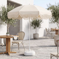 Freestanding Umbrella with Fringed Canopy Outdoor Patio Umbrella Vintage-Inspired Fringe Sunshade Tassel for Garden, Backyard, Market Stall