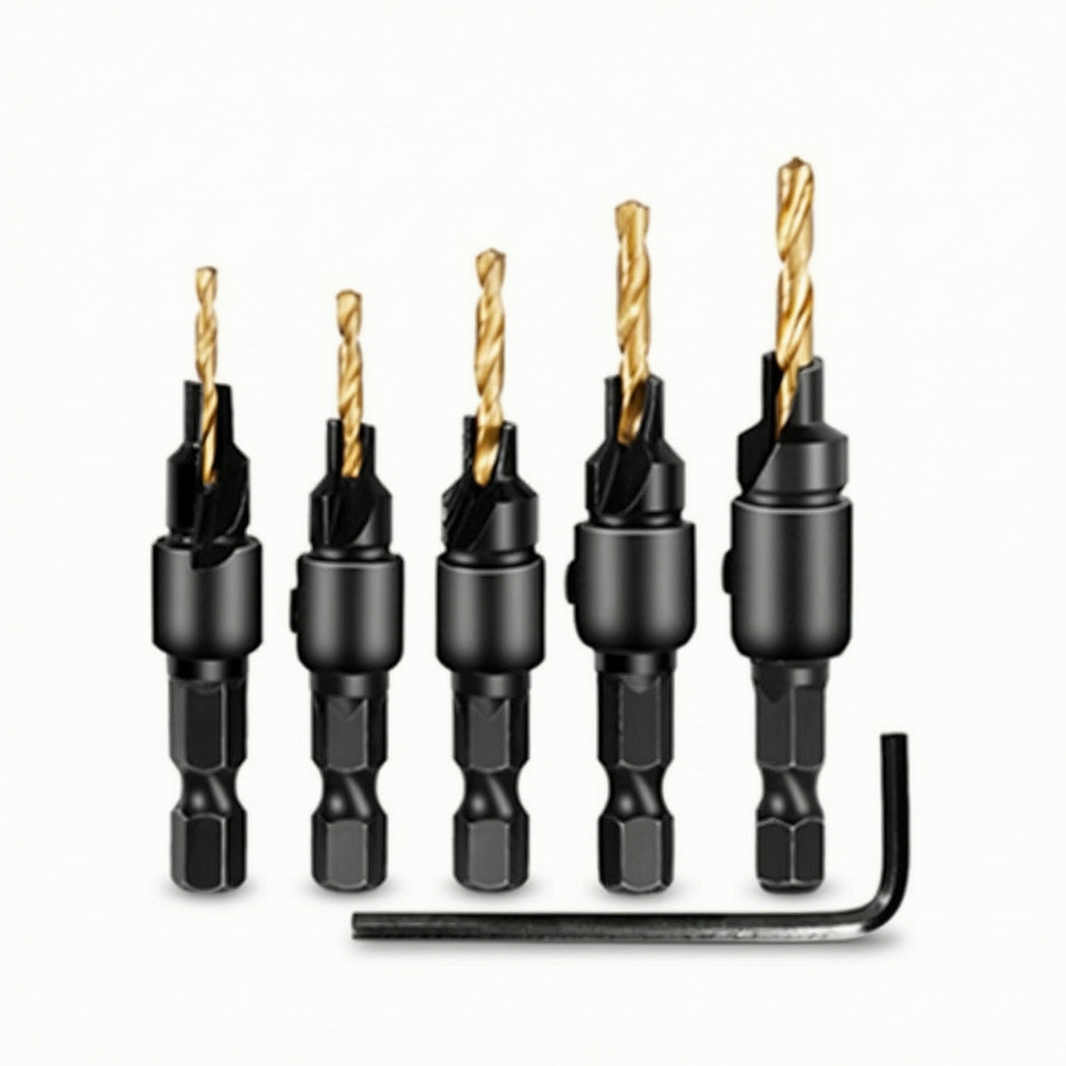 6 Pieces Titanium-Plated Countersink Drill Bit Set Tapered Wood Countersink Drill Bit Industrial-Grade Tool Wear Resistant for Woodworkers, Woodworking