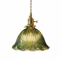 Retro Design Japanese Design Hanging Lamp Adjustable Cord Vintage Glass Hanging Light Brass Fluted Glass Light for Dining Room, Bar Counter, Kitchen Island, Entryway