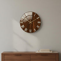 Round Marble Wall Clock Gold Roman Numerals Round Glass Wall Clock Silent Home Decor for Office
