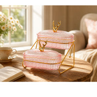 Snack Organizer with Metal Stand Gold Two-Tier Snack Bowl 2-Tier Fruit Bowl Easy to Clean Tray Sturdy for Hosts, Living Room