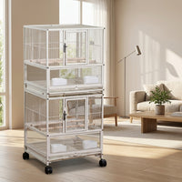 Multi-Layer Bird Cage with Three-Tier Shelf, Large Parrot Cage on Rolling Stand, Luxury Indoor Villa Design