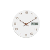 12 Inch Wall Clock with LCD Display 30 Cm Wall Clock with Temperature Display Linen-Textured Silent for Apartments