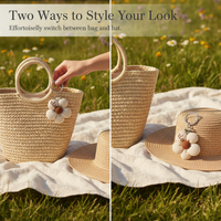 Embroidered Houndstooth Flower Hat Clip for Travel, Sunglasses Holder, Bag Charm