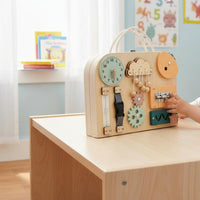 Made from Wood Wooden Busy Box Develops Fine Movement Skills Wooden Busy Board Screen-Unrestricted Fun Toddler Sensory Toy Internal Storage Space for Children, Preschoolers, Travel