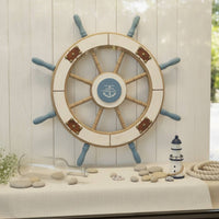 Ship Wheel with Rope Distressed Ship Wheel Rustic for Entryway, Cafe