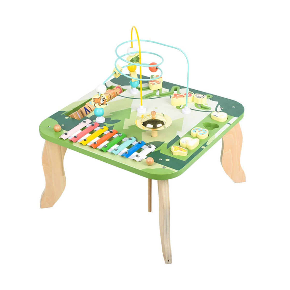 5-in-1 Learning Table Child Materials Wooden Activity Center Wood Construction Multifunctional Play Table for Young Children, Playroom, Nursery