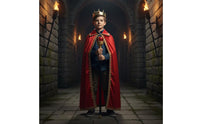 Costume Cloak with Standstanding King Cloak with Crown and Ornamental Rod Luxurious Apparel for Halloween
